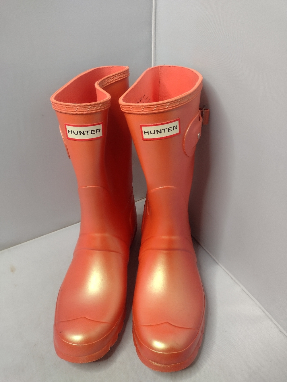 Hunter Womens Nebula Rain Boots Size 9 Orange Two Tone Iridescent